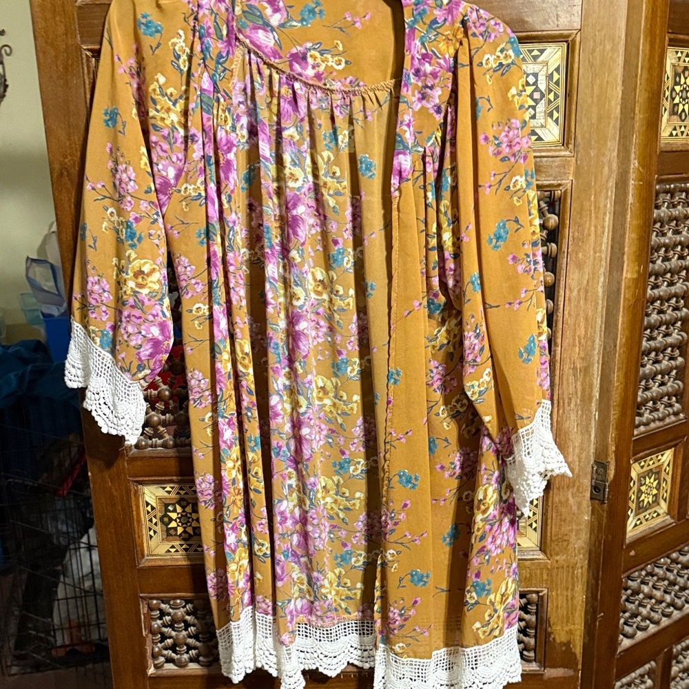 Floral Dress with Lace Trim